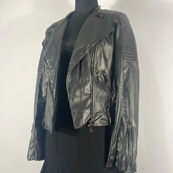 Gianni Binni Black Faux Leather Biker, Motto Jacket,XS - Picture 2 of 15